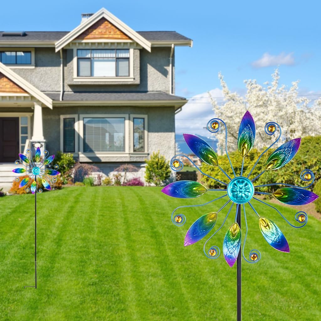 Metal Wind Spinners Outdoor 10” Dia Wind Spinners for Yard and Garden Kinetic Windmill Waterproof Wind Sculptures & Spinners for Patio Lawn Decor(37.8” H)