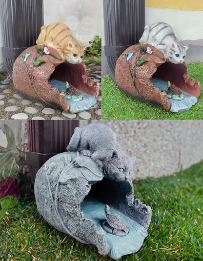 Cat Statues Gutter Downspout Extension Statues Garden Decoration,Resin Statue Outdoor Decor,Animal Downspout Diverter,Gutter Extension Decorative,3"×4" Downspout Extender Diverter Splash Block