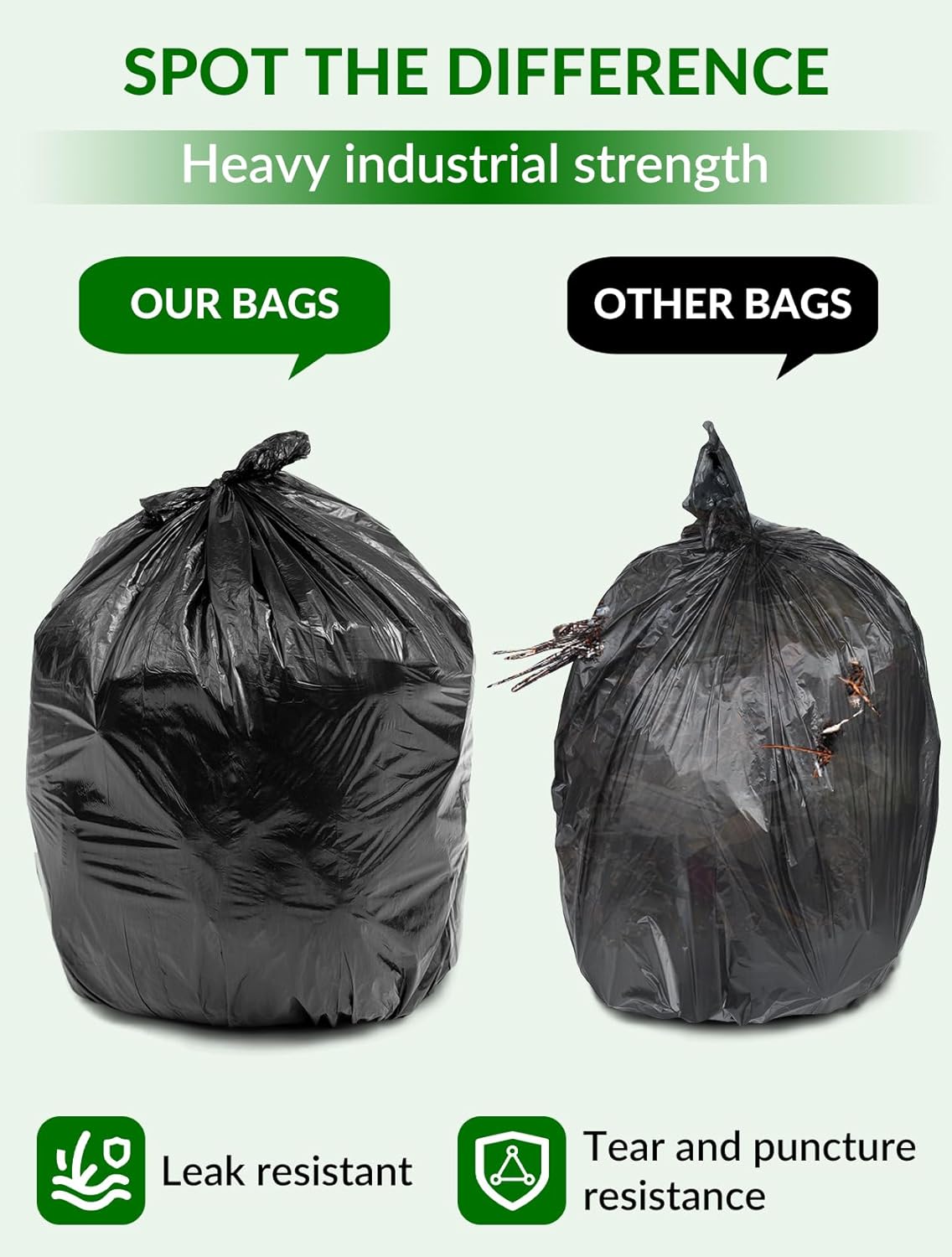 150 Count Heavy Duty Black Trash Bags, 40-45 Gallon, 38x46 Inches, 20 Micron Thick Large Garbage Bags