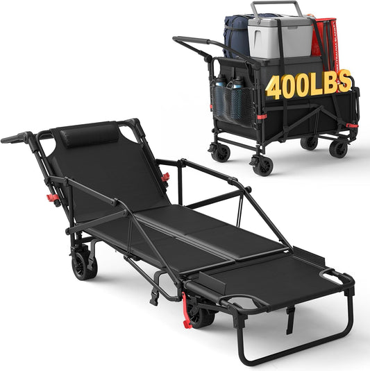 LEVELEVE Heavy Duty Folding Wagon - 2-in-1 Collapsible Cart, 400lb Capacity, All-Terrain Wheels