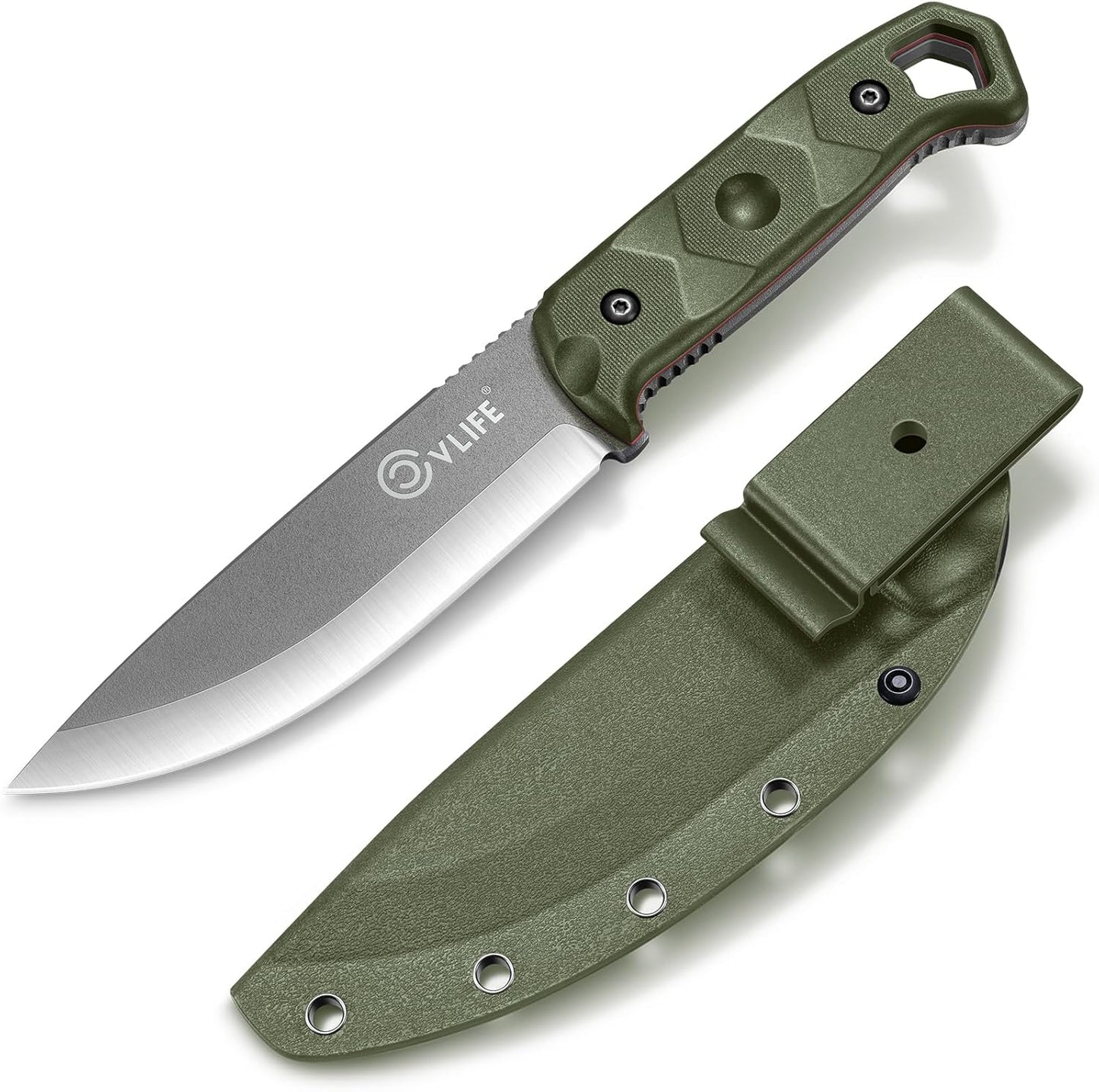 CVLIFE Full Tang Fixed Blade Knife with Sheath,Sharp Blade Made of D2 Steel with Nylon Fiberglass Handle,Survival Knife for Men Outdoor Hunting Camping and EDC Bushcraft,Green