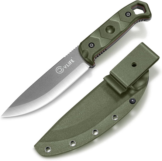 CVLIFE Full Tang Fixed Blade Knife with Sheath,Sharp Blade Made of D2 Steel with Nylon Fiberglass Handle,Survival Knife for Men Outdoor Hunting Camping and EDC Bushcraft,Green