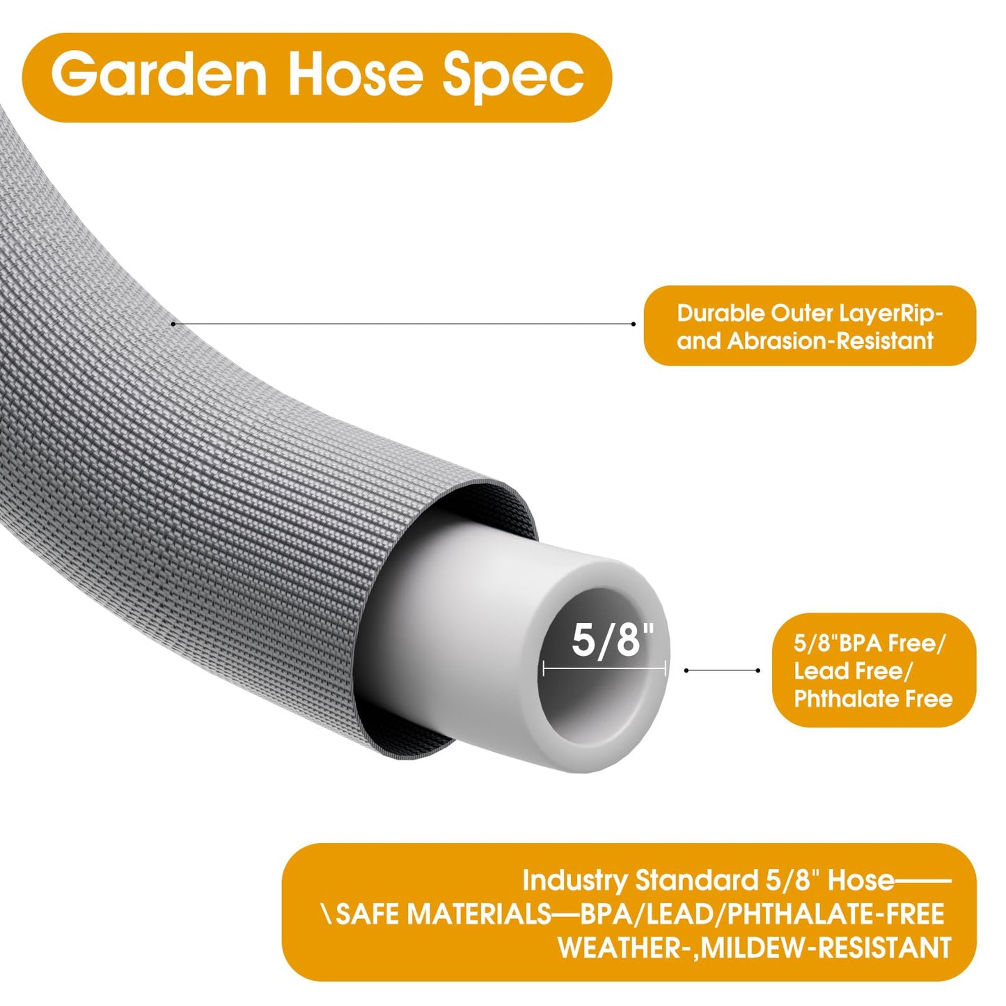 Garden Hose 50 FT, Non-Expanding Water Hose, Ultra-Light & Flexible, Burst-Resistant, Kink-Free