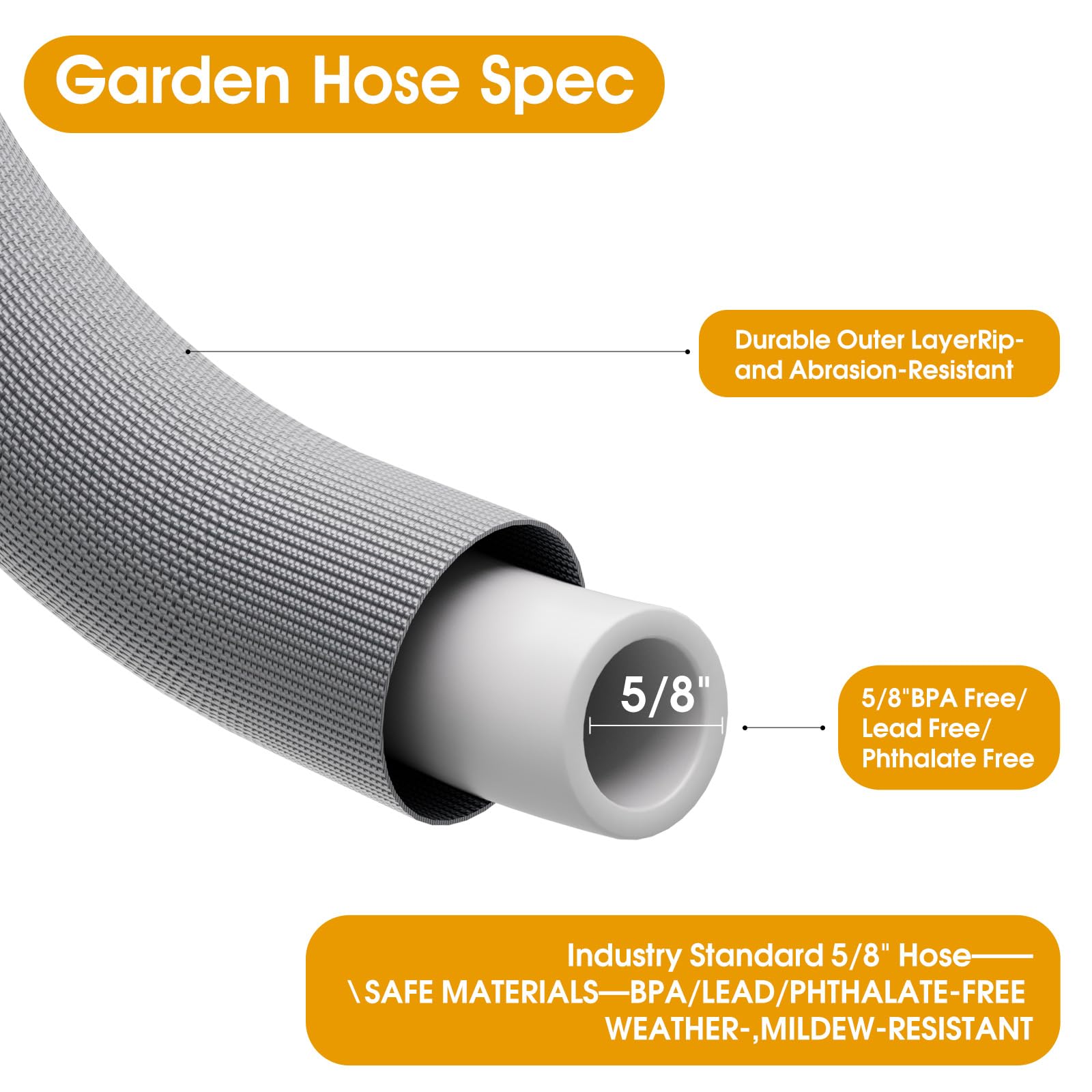 Garden Hose 50 FT, Non-Expanding Water Hose, Ultra-Light & Flexible, Burst-Resistant, Kink-Free