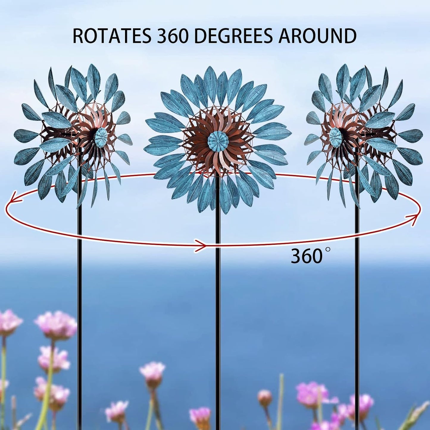 Garden Wind Spinners 360°, Outdoor Metal Windmill Yard Spinners Large 84 in Height 22 in Dia Dual Direction Dual Rotors Wind with Kinetic, Wind Spinner Outdoor Clearance for Yard and Garden Art Decor