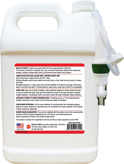 Nature's MACE 1 Gal Rodent Repellent Spray, Mouse & Rat Control for Car Engines, Repel Mice, Indoor & Outdoor Spray, Stop Rodent Damage in House, Car, RV, Attic, Garage, Stops Nesting & Wire Chewing