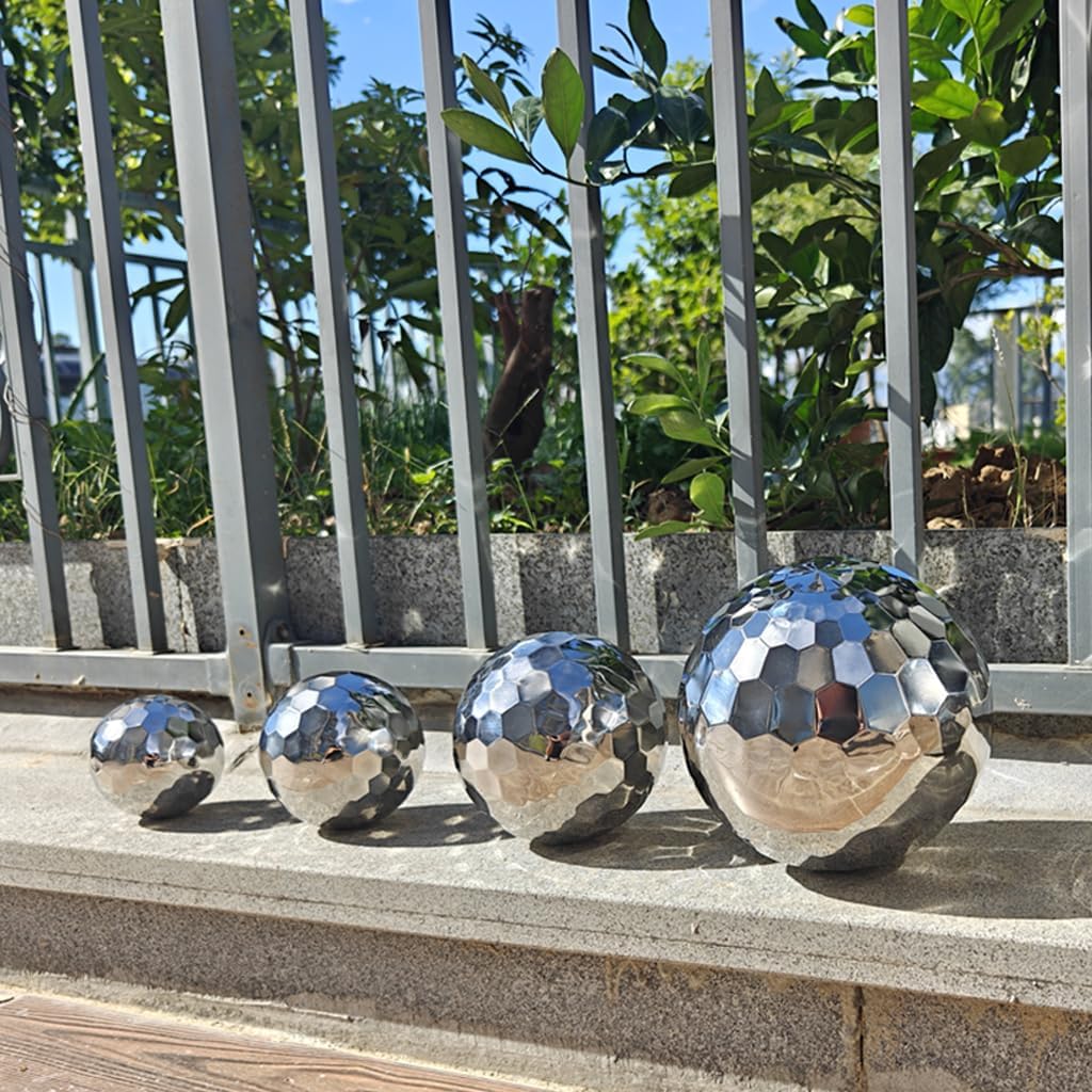 304 Stainless Steel Gazing Ball Sculptures Diamond Ball Decoration Mirror Hollow Decor Ball Reflective Garden Sphere Hollow Metal Ball Ornament Statues Gazing Globe for Home Garden (10 inch)