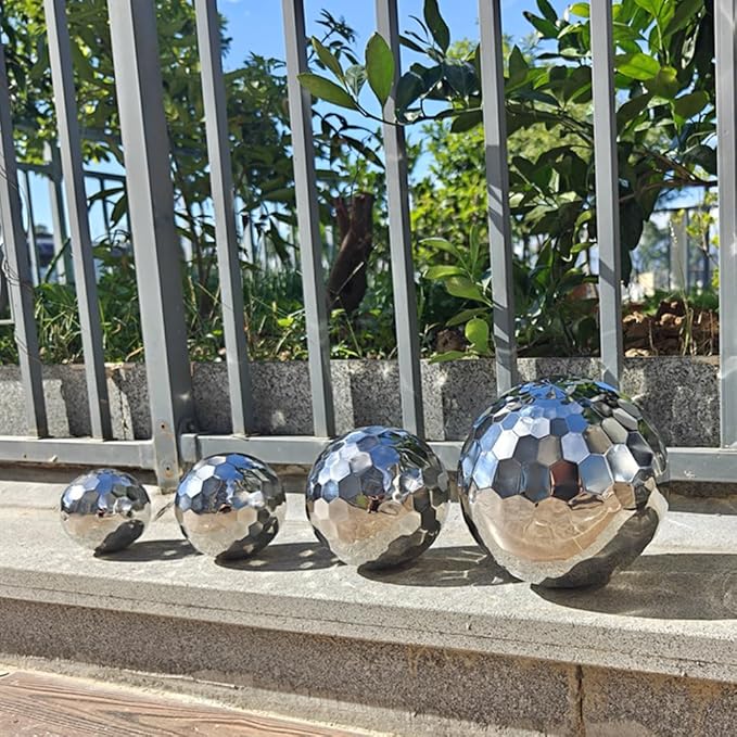 304 Stainless Steel Gazing Ball Sculptures Diamond Ball Decoration Mirror Hollow Decor Ball Reflective Garden Sphere Hollow Metal Ball Ornament Statues Gazing Globe for Home Garden (5 inch)