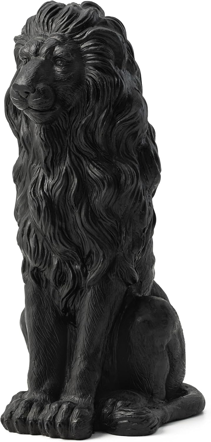 Glitzhome Guardian Sitting Lion Garden Statue MGO Outdoor Decoration, 27.75" H, Black