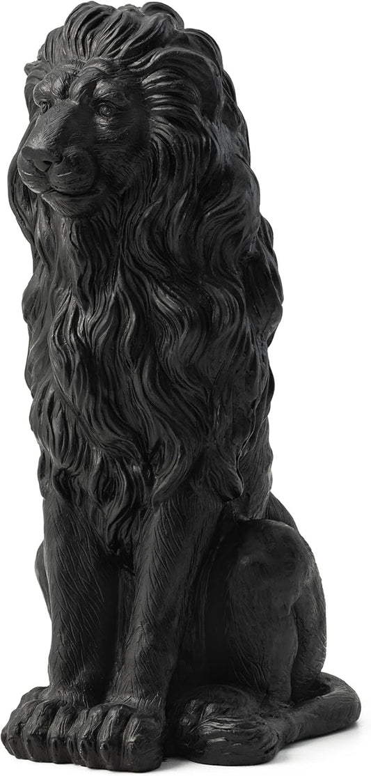 Glitzhome Guardian Sitting Lion Garden Statue MGO Outdoor Decoration, 27.75" H, Black