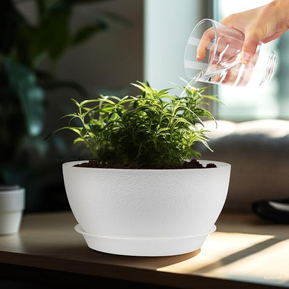 12 inch Plant Pots Pack of 2, Plastic Planter with Drainage Holes and Saucers, Plant pots for Indoor Outdoor Use, Flower Pots for All House Plants (White)