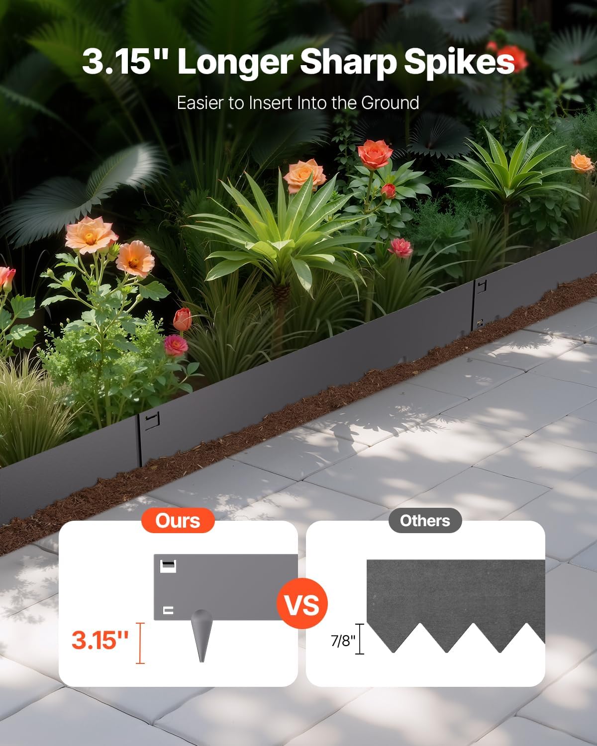 VEVOR Steel Landscape Edging, 5 Packs 39 x 5 in Rust-Resistant Metal Landscape Edging, Bendable Garden Edging Border, Heavy Duty Lawn Edging, Easy-to-Install, Flower Bed Yard Pathway Divider Dark Gray