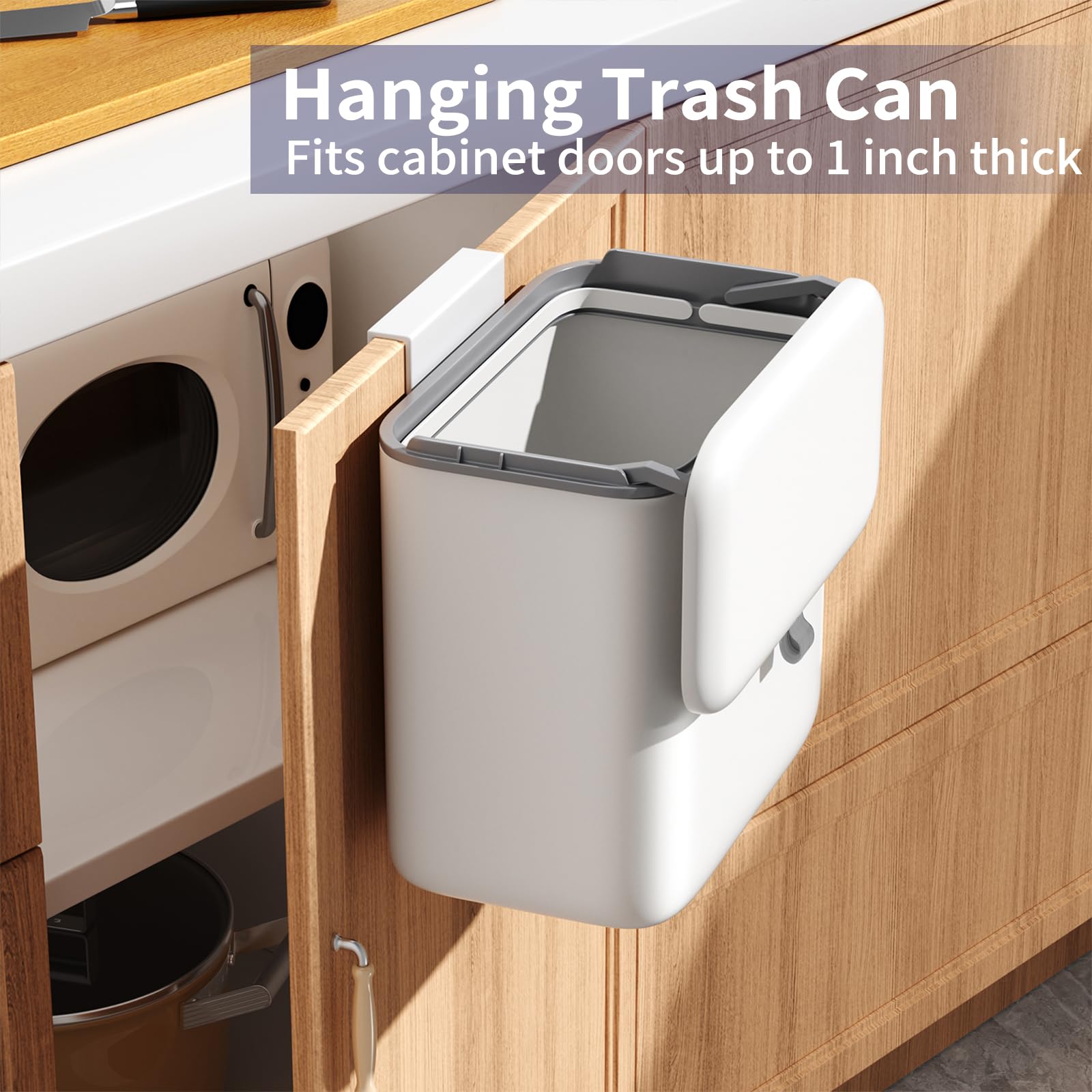 Compost Bin Kitchen for Countertop or Under Sink, 2.6 Gallon Hanging Small Trash Can with Lid