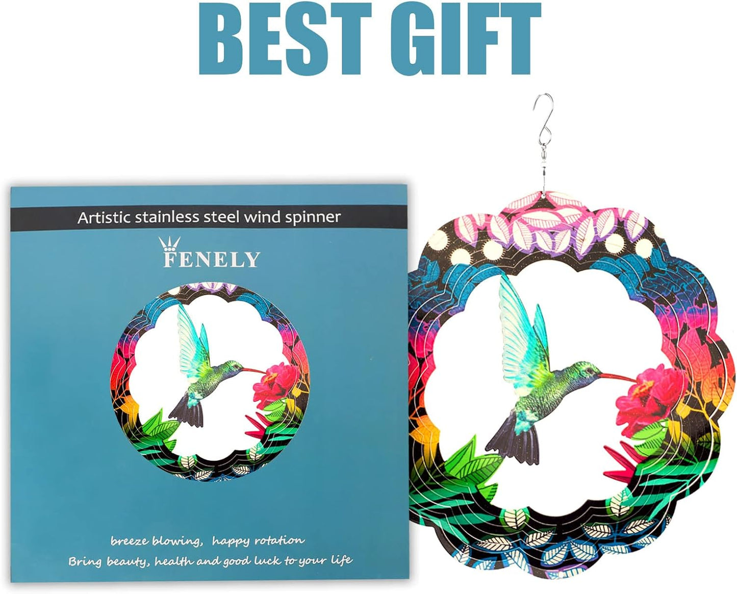 Wind Spinner Yard Art Garden Decor 3D Stainless Steel Metal Sculptures Kinetic Hanging Whirligigs Hummingbird Decorations Backyard Outside Indoor Outdoor Patio Ornaments Clearance Sun Catcher Windmill