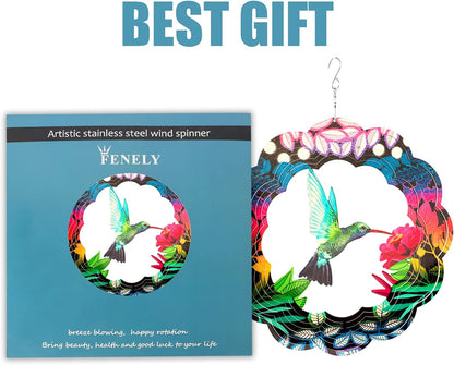 Wind Spinner Yard Art Garden Decor 3D Stainless Steel Metal Sculptures Kinetic Hanging Whirligigs Hummingbird Decorations Backyard Outside Indoor Outdoor Patio Ornaments Clearance Sun Catcher Windmill