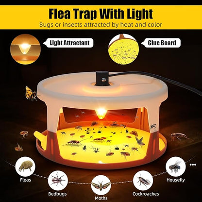4 Pack Flea Traps for Inside Your Home, Flea Light Trap for Indoor Flying Insect Control Trapper with 12 Bulbs, 12 Sticky Pads Refills Bed Bug Trap for House Indoor