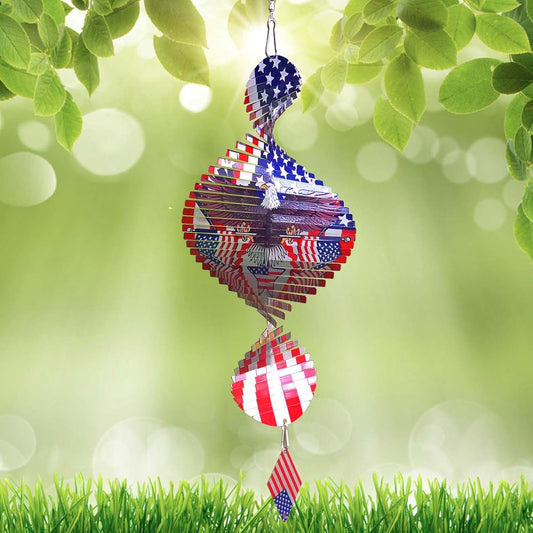 American Flag Eagle Patriotic Helix Metal Wind Spinners for Yard and Garden,12 Inch 3D Stainless Steel Hanging Kinetic Yard Art Wind Sculpture Independence Day Decor Outdoor Indoor