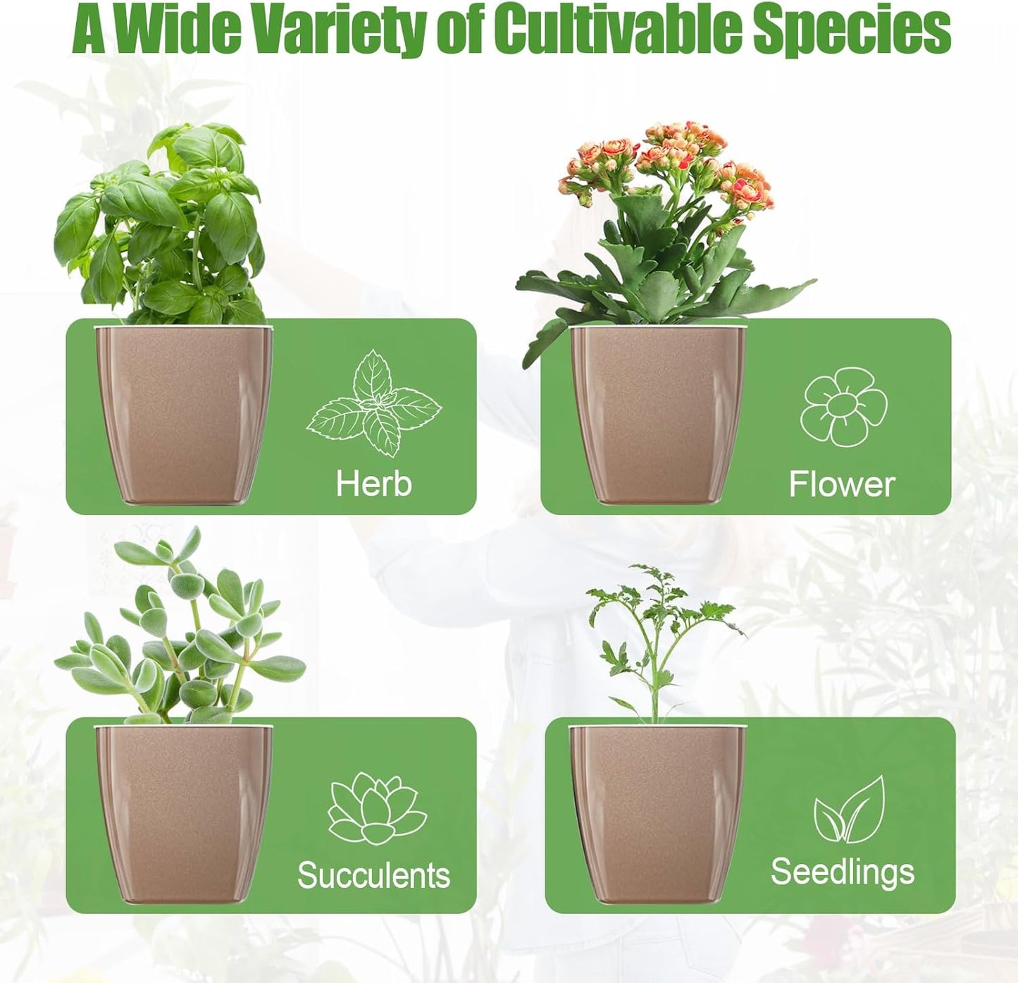 8 Pack Self Watering Pots 4-inch Decorative Flower Planters for Indoor Plants Modern Square planters for Small Plants Window Sill Planters for Succulents, African Violets, Herbs(Sliver Gold)