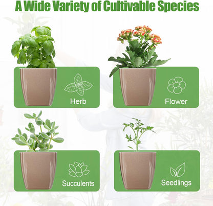 8 Pack Self Watering Pots 4-inch Decorative Flower Planters for Indoor Plants Modern Square planters for Small Plants Window Sill Planters for Succulents, African Violets, Herbs(Sliver Gold)