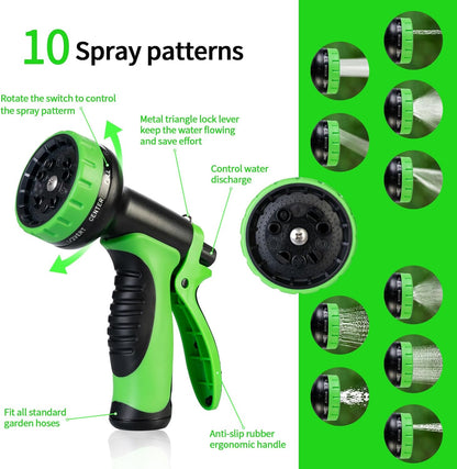 Garden Hose 50 FT,Non-Expanding,10 Functional Nozzles, Garden Hose Anti-Kink,Heavy Duty Flexible Water Hose 50 FT,Suitable for Outdoor, Yard, Lawn, Car Washing and Other Scenes.(green, 50ft)