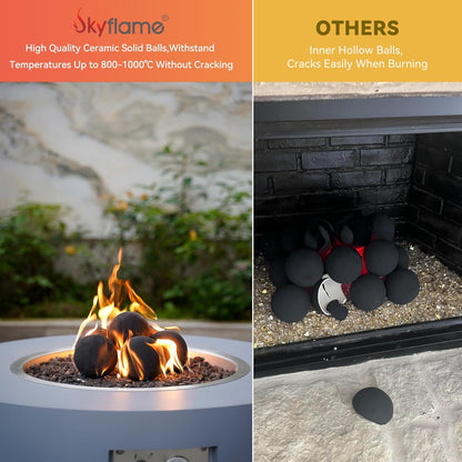 Skyflame 12PCS Ceramic Fireplace Balls, Mixed of 4 Sizes Fire Pit Balls Set for Indoor and Outdoor Fire Tables or Fireplaces Accessory, Black