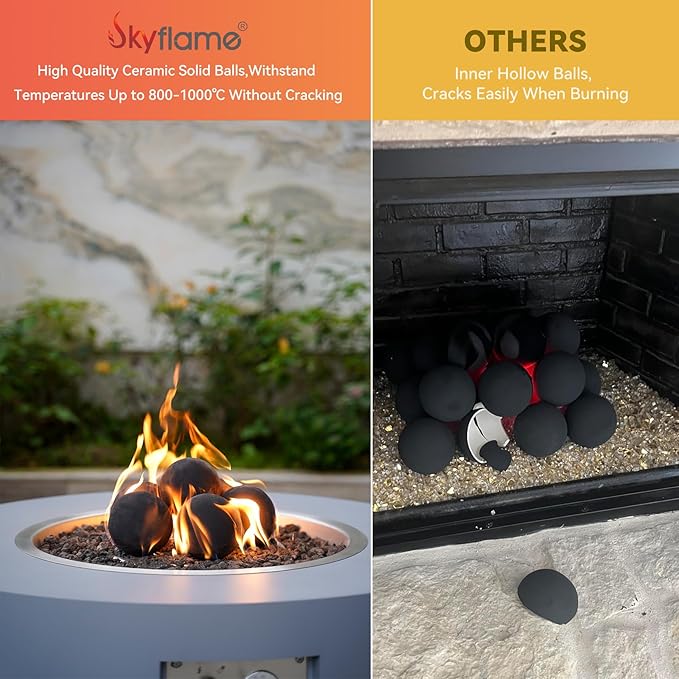 Skyflame 2-inch Ceramic Fireplace Balls, Set of 25 Round Fire Stones Set for Indoor/Outdoor Fire Pit/Fireplace Parts for Decorative, Beige