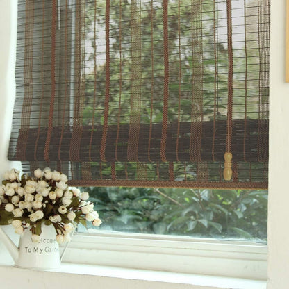 LETAU Wood Window Roman Shades, Bamboo Light Filtering Window Blinds for Outdoor Garden, Patio, Arbor, Porch, Pattern 9