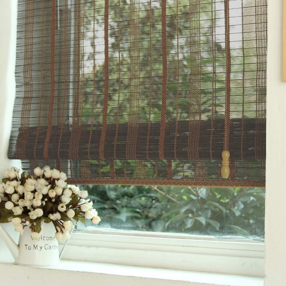 LETAU Wood Window Roman Shades, Bamboo Light Filtering Window Blinds for Indoor Home, Office, Kitchen, Pattern 9