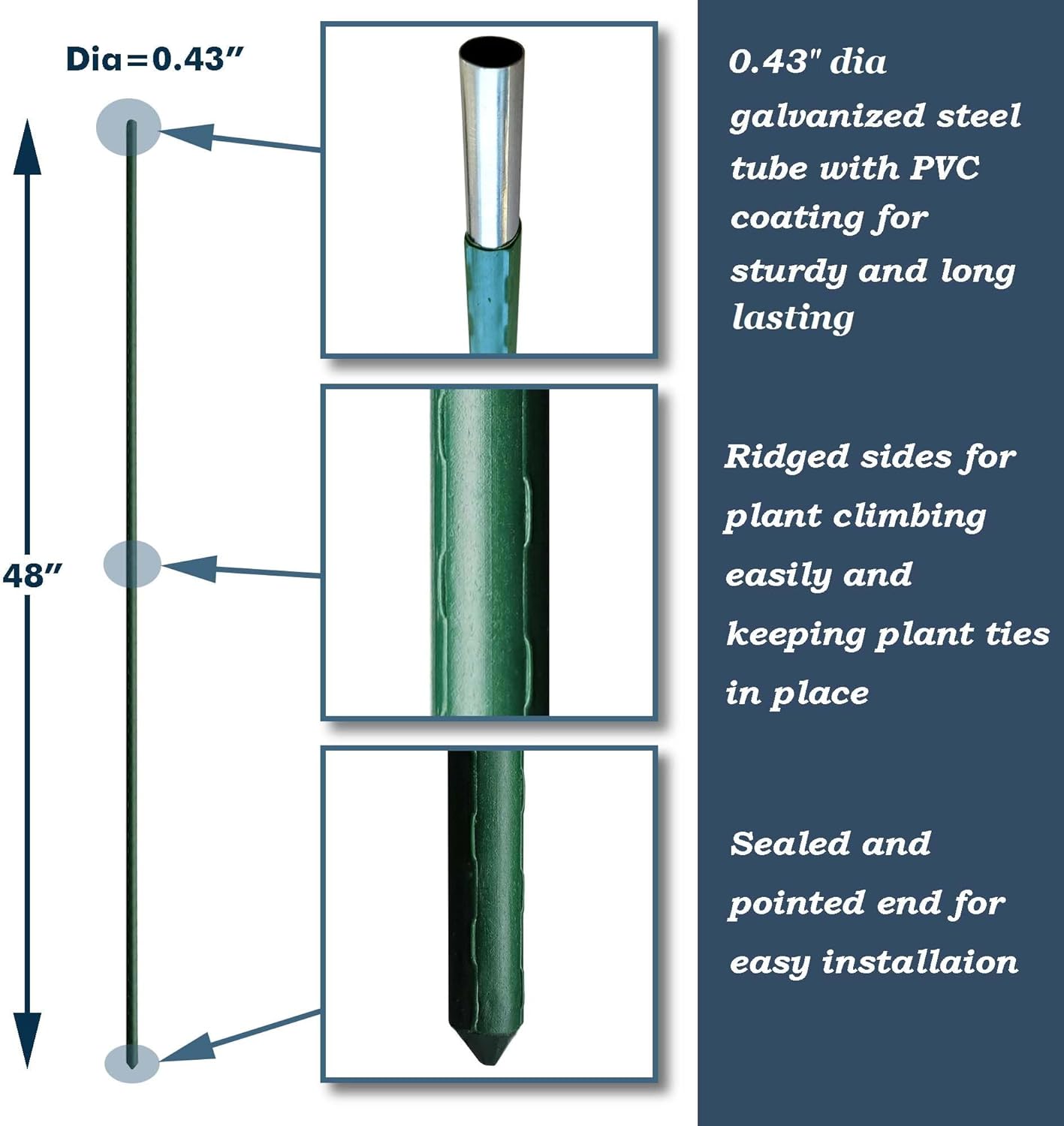 48 Inch Plant Support Garden Stakes, Steel Plant Stakes, Pack of 25