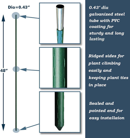 48 Inch Plant Support Garden Stakes, Steel Plant Stakes, Pack of 25