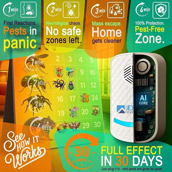 T-24, Ultrasonic Pest Repeller Wall Plug-in Most Effective Than Repellents - Get Rid of - Rodents, Squirrels, Mice, Rats, Bats, Roaches, Ants, Spiders, Bed Bugs, Мosquito, Insects, Fleas (2 Pack)