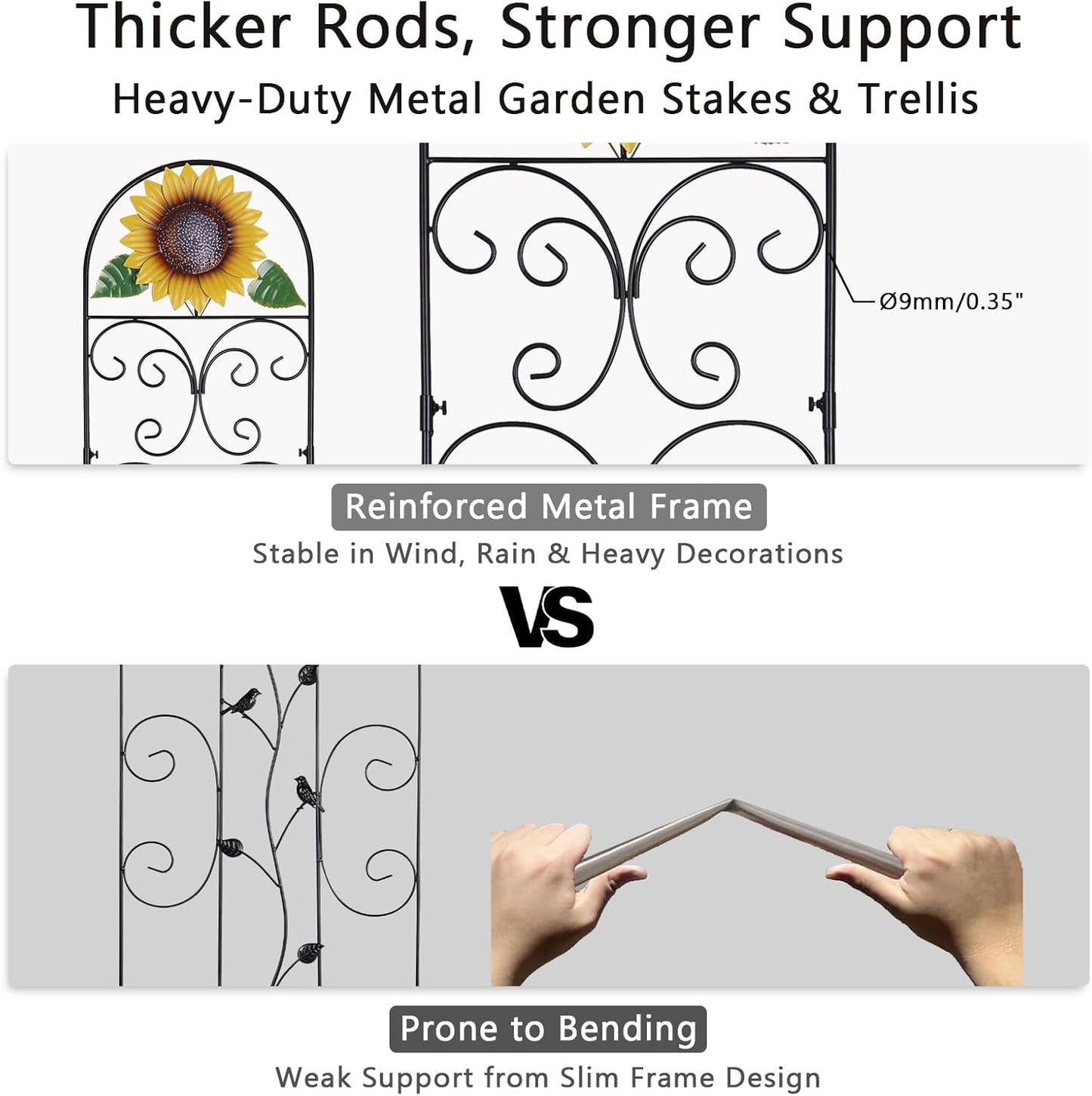 hogardeck Garden Decor for Outside, 34" Sunflower Decorative Garden Stakes for Spring Outdoor Decor, Rustproof Metal Trellis for Climbing Plants Porch Patio Lawn Yard Art