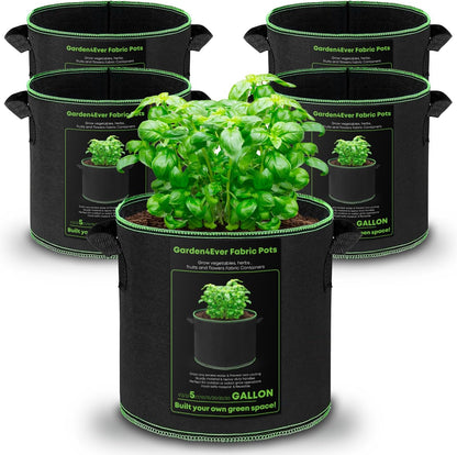 5-Pack 5 Gallon Grow Bags Heavy Duty Container Thickened Nonwoven Fabric Plant Pots with Handles