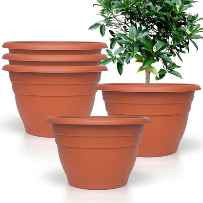 Plant Pots Set of 5, 10" Outside Diameter Flower Pots, 8.5" Inner Diameter Plant Planters with Drainage Hole, Durable Garden Pots Perfect for Indoor & Outdoor Plant Planting, Decor(Pottery Red)