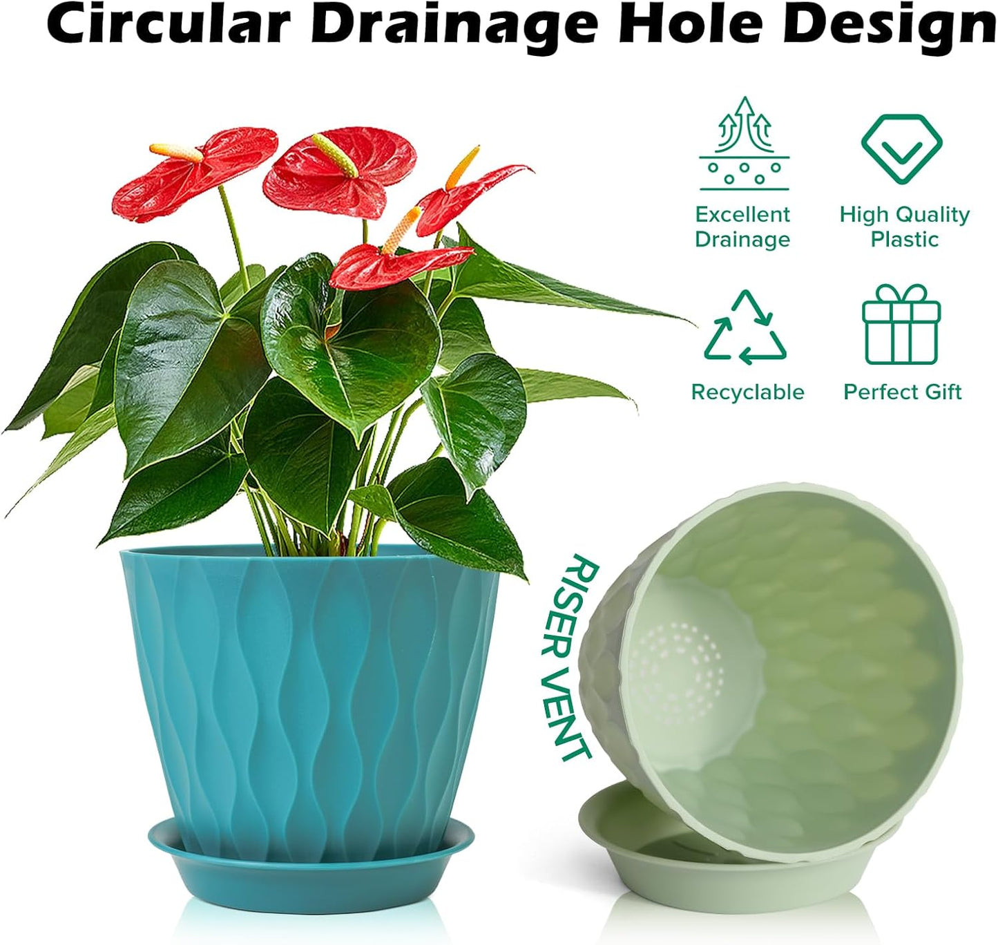 GARDIFE 7/6.5/6/5.5/5/4.5/4 inch Plant Pots, 7 Pack Flower Pots Indoor Outdoor, Planters with Drainage Holes and Tray Saucers (Color-Red)