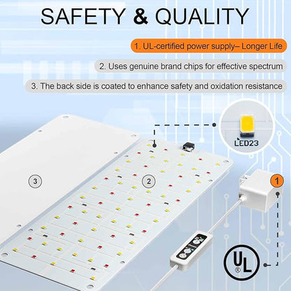 DOMMIA Grow Light, 20W Ultra-Thin Panel Grow Lights for Indoor Plants, High PPFD Full Spectrum, Dimmable, 6/12/16H Timer Auto on/Off, Suitable for Indoor Growing, Daylight White 1-Pack
