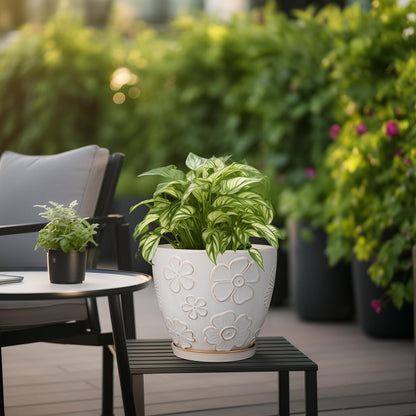 Ceramic Planter 8 Inch Plant Pot with Drainage Hole and Saucer Ceramic Pots for Indoor Plants Outdoor Large Flower Pot for Home Decor White
