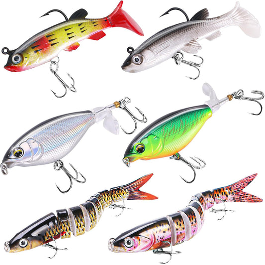 6PCS Swimbait Kit ，Realistic Bait and Surface Bait with Realistic 3D fisheye and Multi Joint