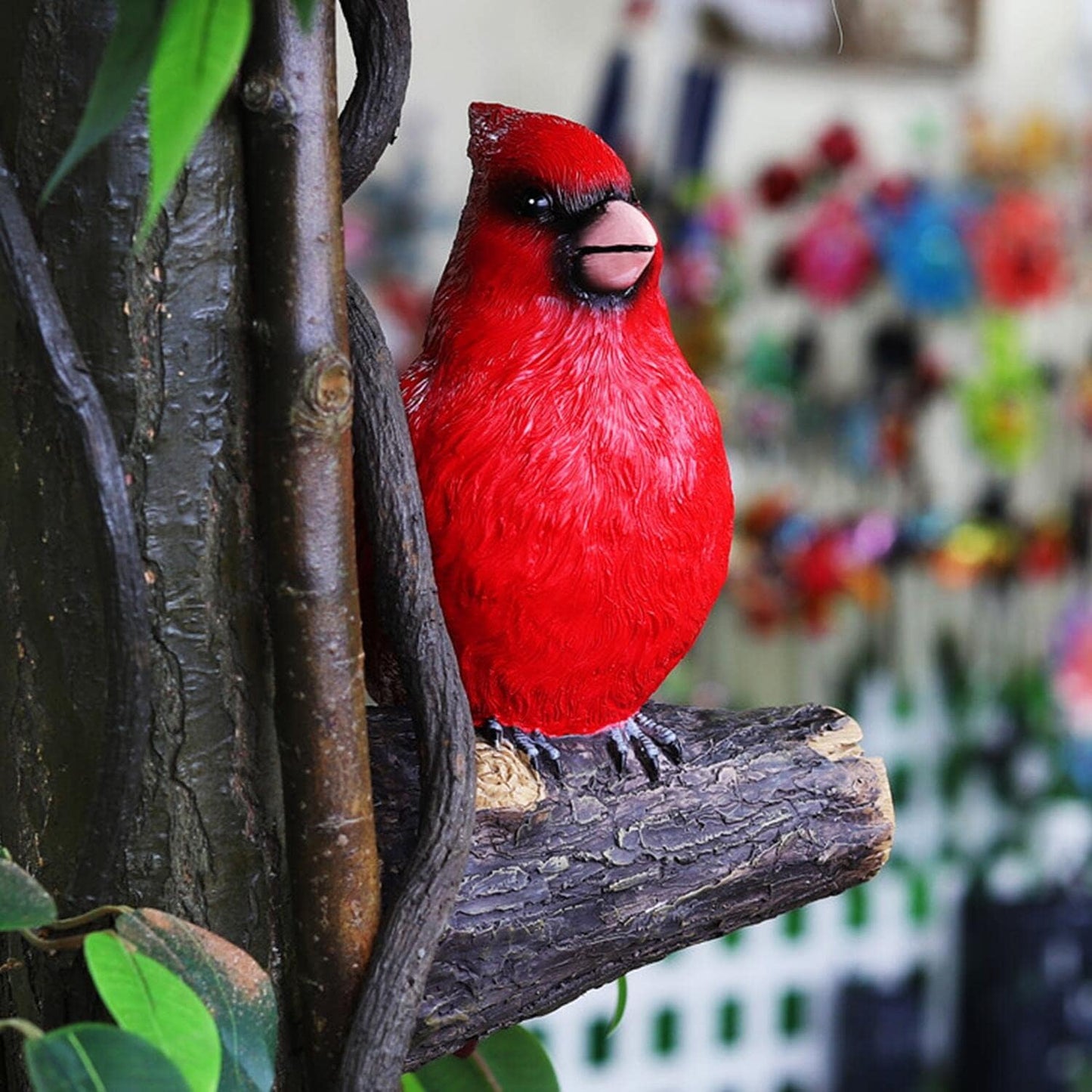 Tree Hugger Cardinal, Large Red Bird Garden Statue, Resin Figurine Hanging Tree Face Sculpture Yard Ornament
