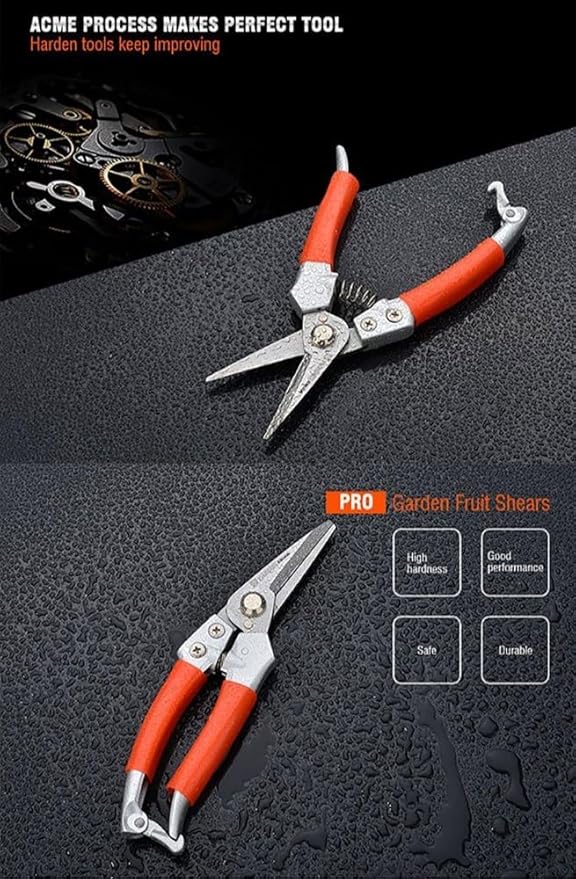 Tools 200mm (7.9 inches) Garden Fruit Shear – Forged Stainless Steel Blade, Heat Treated for Durability, Zinc Alloy Handle with PVC Cover
