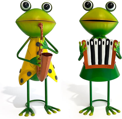 HONGLAND Metal Frog Garden Decor - Metal Frog Outdoor Statue -Funny Garden Frog Decorations - 3D Frog Figurine - Christmas Holiday Housewarming Gifts Lawn Patio Yard Garden Decor (Saxophone)