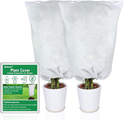 Rohuis Plant Covers Freeze Protection, 2 Packs 32 x 40 inch 2.8oz/yd² Frost Cloth Blankets for Outdoor Plants Tree, Winter Shrub Protector Bags Jackets with Drawstring for Tree Potted Frost Protection