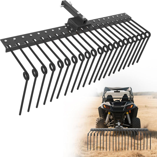 Pine Straw Rake, 48 Inch Landscape Rake for 2" Receiver, Fits Lawn Tractors & ATV/UTV | Heavy-Duty Powder Coated Steel Construction | Yellow