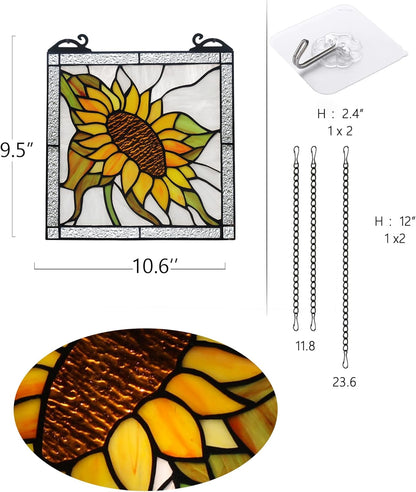 Sunflower Stained Glass Panels Window Hanging,Sun Flower Suncatcher Handmade Art Elegant Decoration,Sunflower Gifts for Women Home Decor,Window Or Wall Decor for Living Room, Bedroom