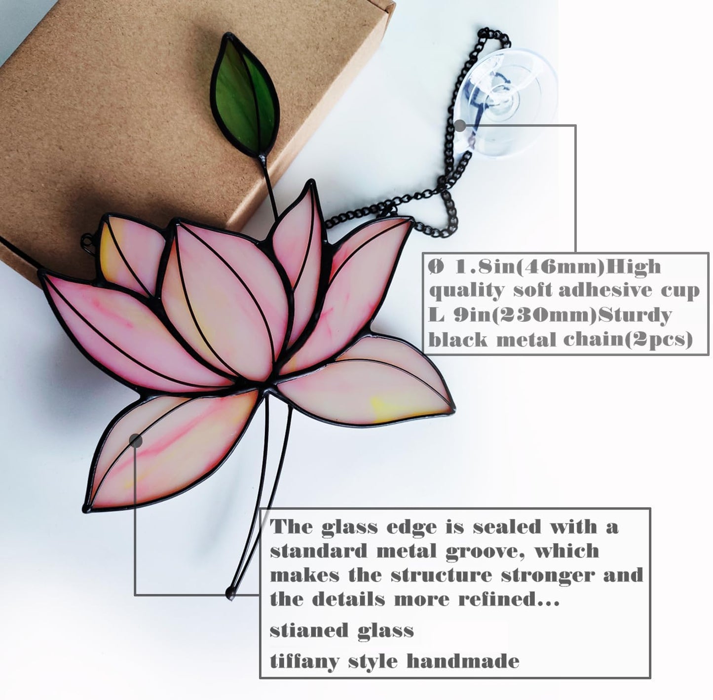 Stained Glass Lotus Flower Window Hanging Sun Catcher Holiday Decoration Window Panels Birthday Gifts for mom,Woman and Friends (Pink)