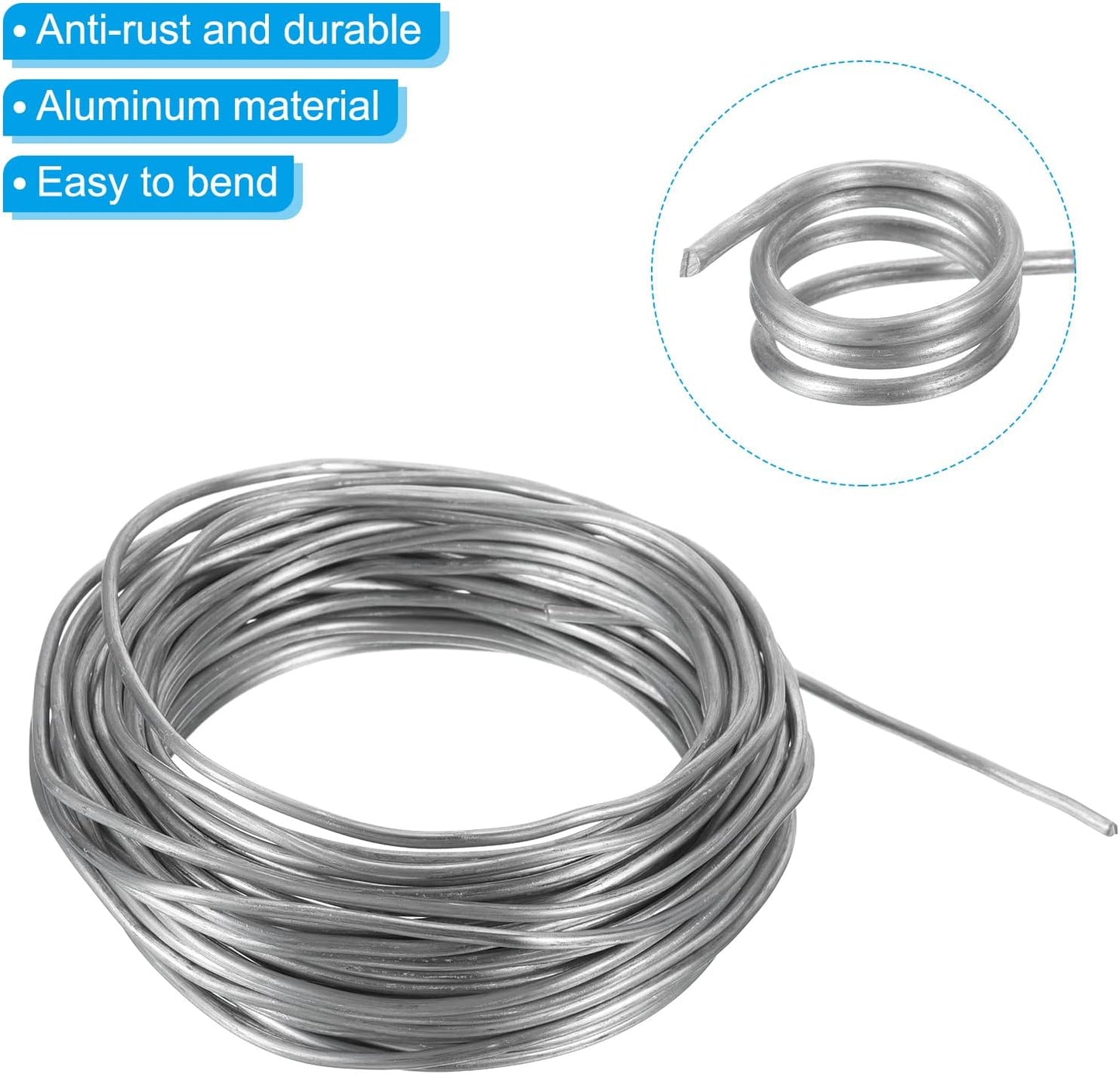 PATIKIL 2.5mm Bonsai Training Wire, Floral Wire Stems Anodized Aluminum Tree Wire 32.8 Feet Total for Gardening Branch Fixing, Silver Tone