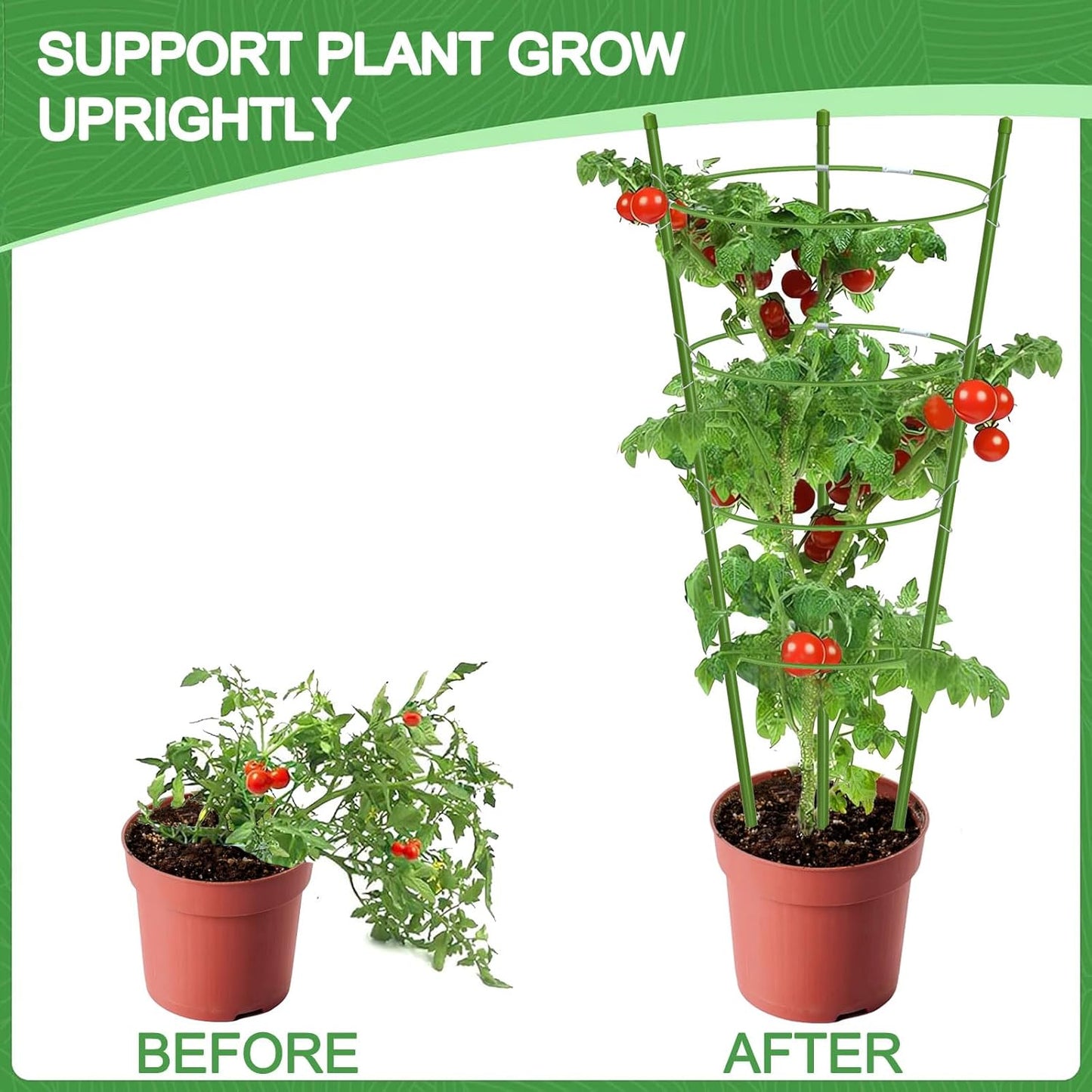 KLS 3 Pack Tomato Cage for Pots Plant Support, 48 Inches Tomato Cages for Garden Cucumber Trellis for Raised Bed, Pepper Cage Trellis Kit with Plant Tie and Clips (48")
