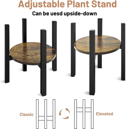 Adjustable Plant Stand, Mid Century Modern Indoor Plants Stands - Fits 8 to 13 Inches Pots - Stable Wood Single Small Plant Stool for Living Room