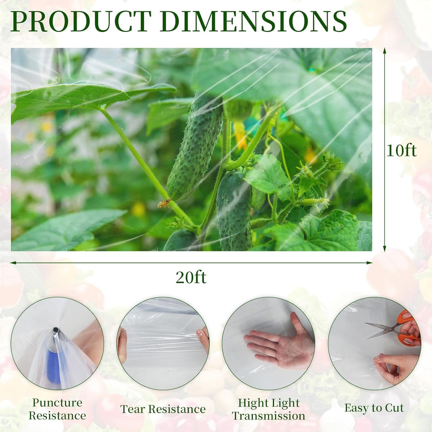 10x20 FT Greenhouse Plastic Sheeting,6 mil Transparent Greenhouse Film, UV Resistant Waterproof Plastic Covering for Winter, Polyethylene Greenhouse Covering for Farm, Garden,Agriculture