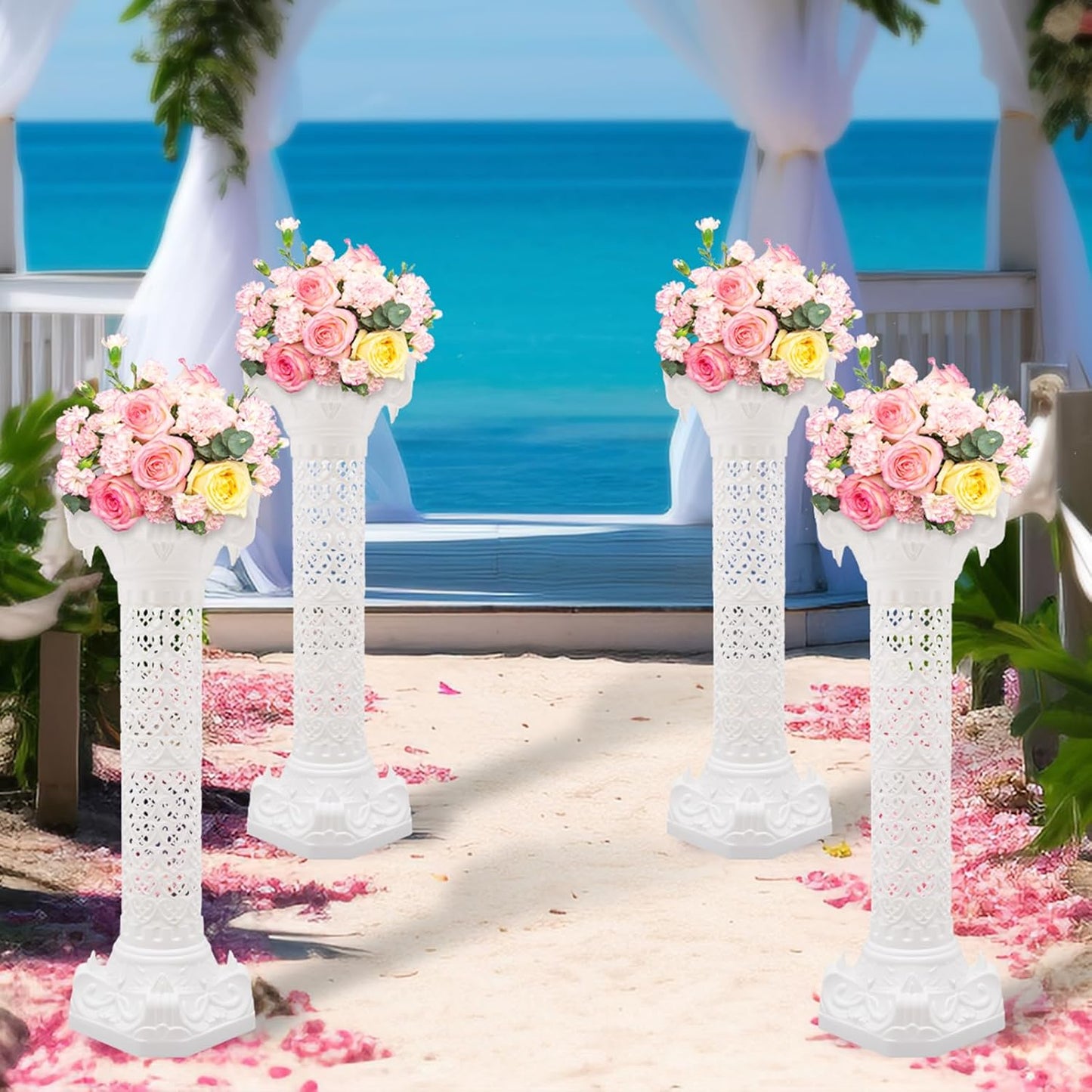 Roman Columns Wedding Column Stand Roman Pillar Plant Stand Plastic Greek Column Statue Pedestal Flower Pot Holder Decor, Elegant Decorative Column for Wedding Event Party, White